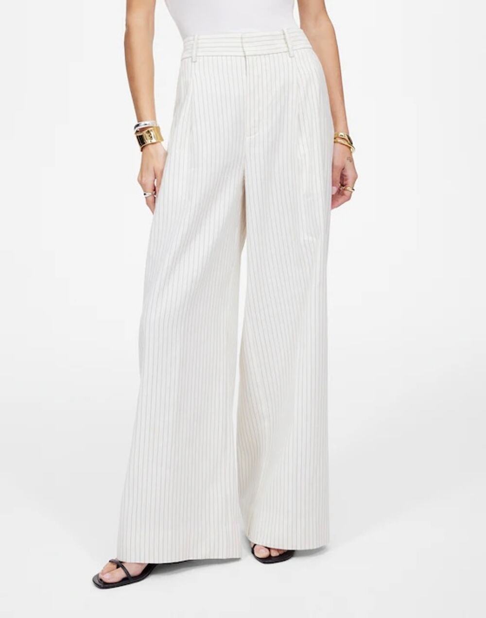 NWT Madewell The Harlow Superwide-Leg Trouser In Pinstripe Linen Blend Ivory 10